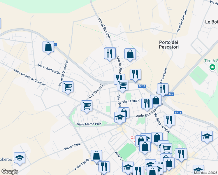 map of restaurants, bars, coffee shops, grocery stores, and more near 2O Via Don Giovanni Minzoni in Fucecchio