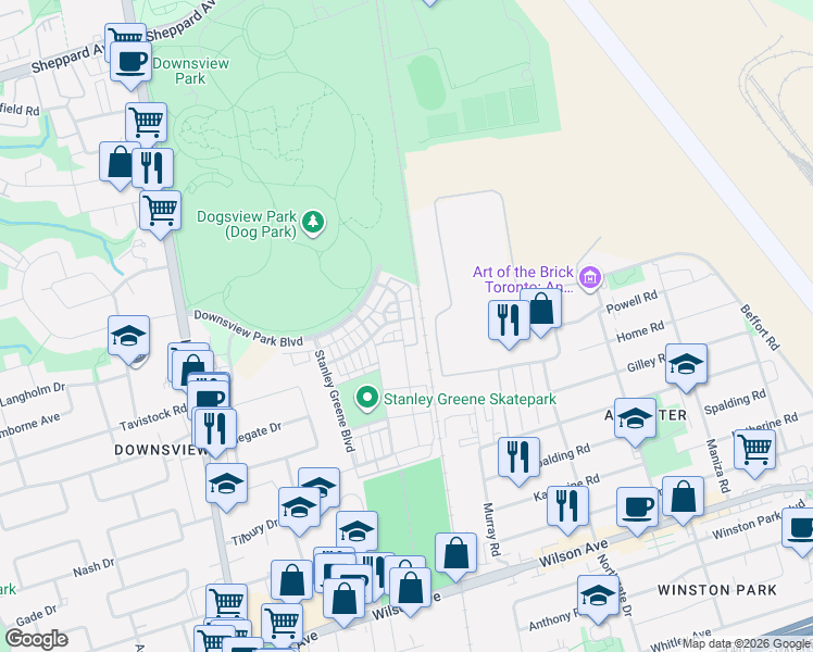 map of restaurants, bars, coffee shops, grocery stores, and more near in Toronto