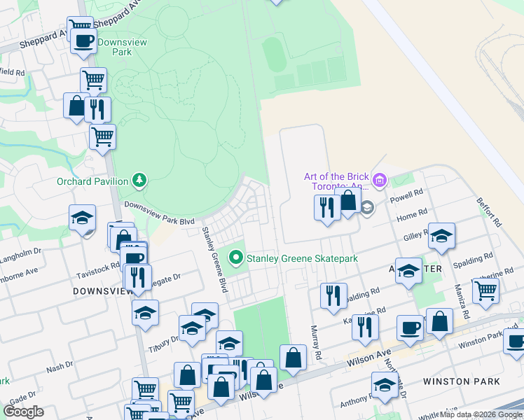 map of restaurants, bars, coffee shops, grocery stores, and more near 163 William Duncan Road in Toronto