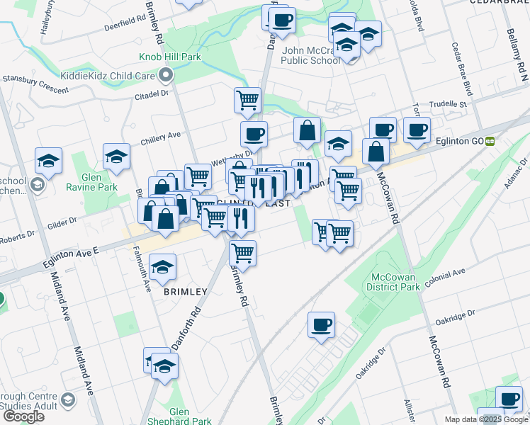 map of restaurants, bars, coffee shops, grocery stores, and more near in Toronto