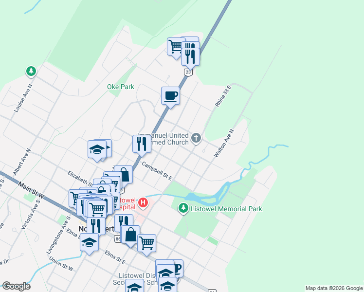 map of restaurants, bars, coffee shops, grocery stores, and more near 710 Richmond Avenue North in North Perth
