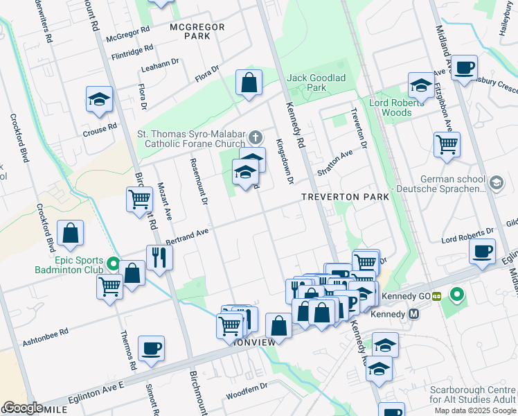 map of restaurants, bars, coffee shops, grocery stores, and more near in Toronto