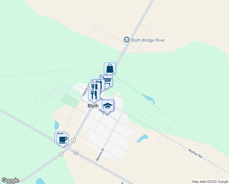 map of restaurants, bars, coffee shops, grocery stores, and more near 296 Drummond Street in Blyth