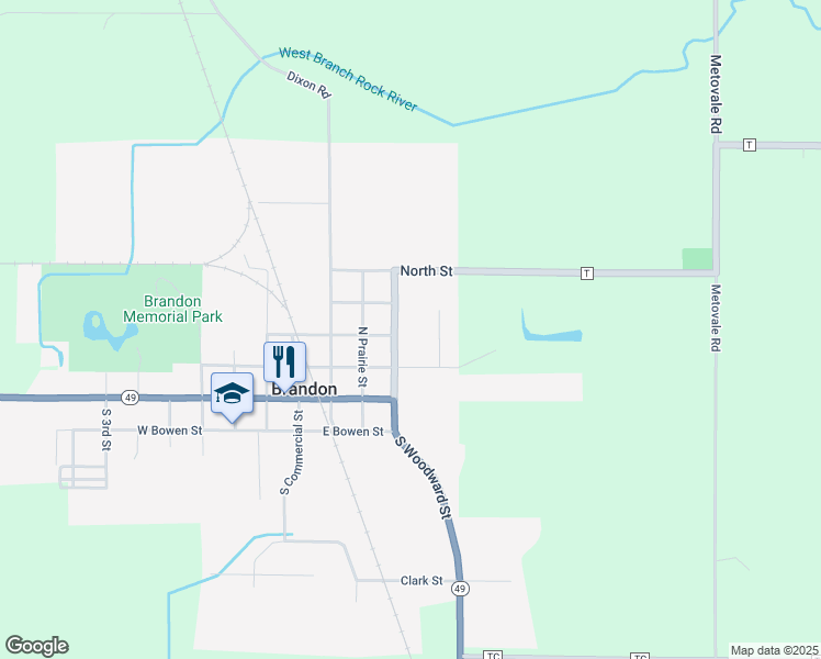 map of restaurants, bars, coffee shops, grocery stores, and more near 305 North Woodward Street in Brandon