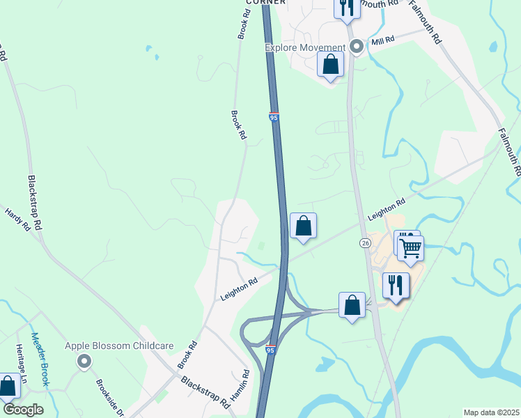map of restaurants, bars, coffee shops, grocery stores, and more near 68 Brook Road in Falmouth