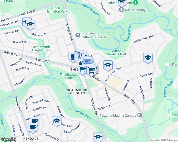 map of restaurants, bars, coffee shops, grocery stores, and more near in Toronto