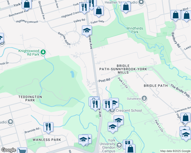 map of restaurants, bars, coffee shops, grocery stores, and more near 2429 Bayview Avenue in Toronto