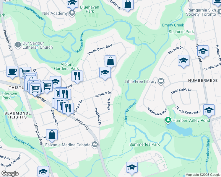 map of restaurants, bars, coffee shops, grocery stores, and more near in Toronto