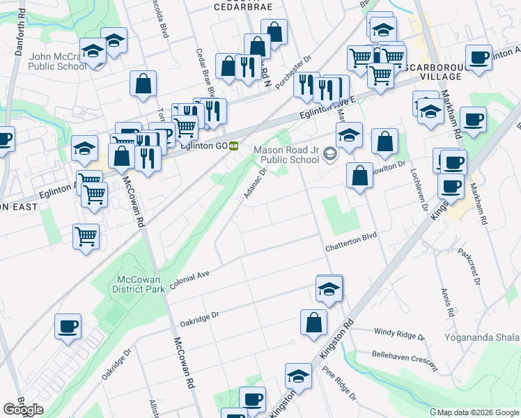 map of restaurants, bars, coffee shops, grocery stores, and more near 9 Granard Boulevard in Toronto