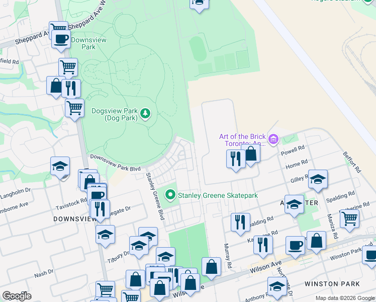 map of restaurants, bars, coffee shops, grocery stores, and more near 175 William Duncan Road in Toronto