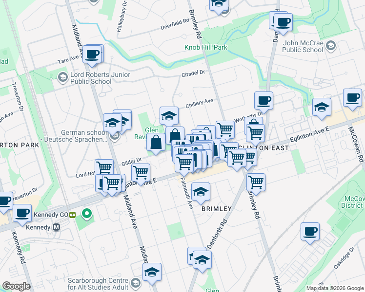 map of restaurants, bars, coffee shops, grocery stores, and more near in Toronto