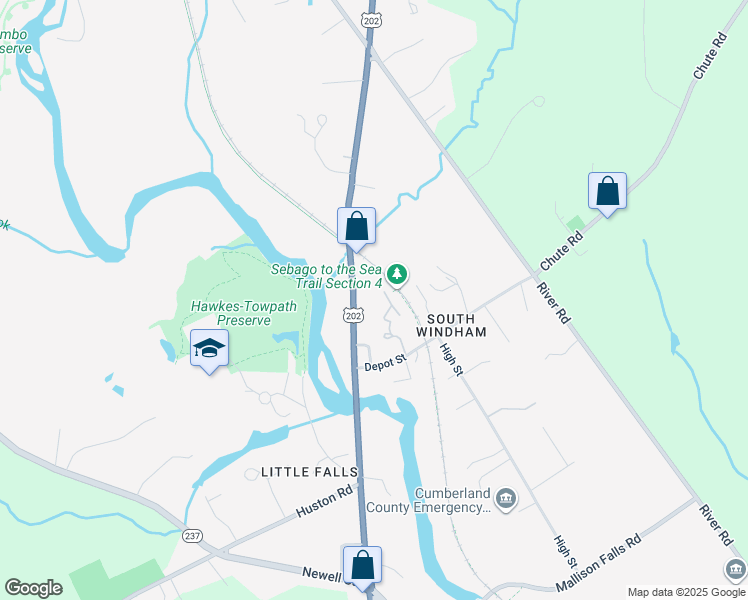 map of restaurants, bars, coffee shops, grocery stores, and more near 23-33 Main Street in Windham