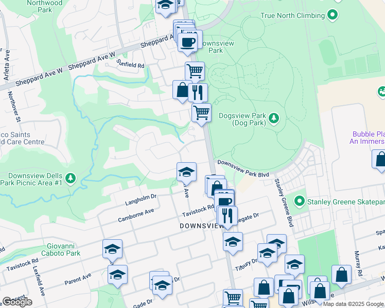 map of restaurants, bars, coffee shops, grocery stores, and more near in Toronto