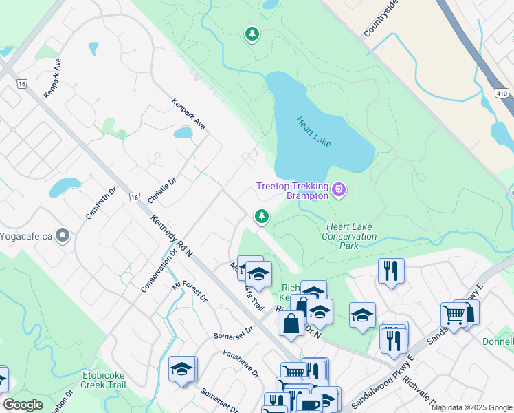 map of restaurants, bars, coffee shops, grocery stores, and more near 15 Brookbank Court in Brampton