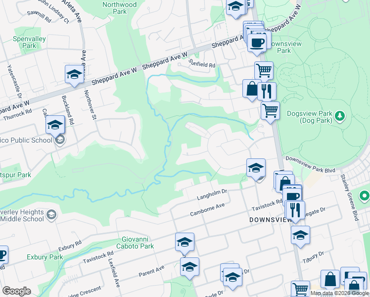 map of restaurants, bars, coffee shops, grocery stores, and more near 20 Skipton Court in Toronto