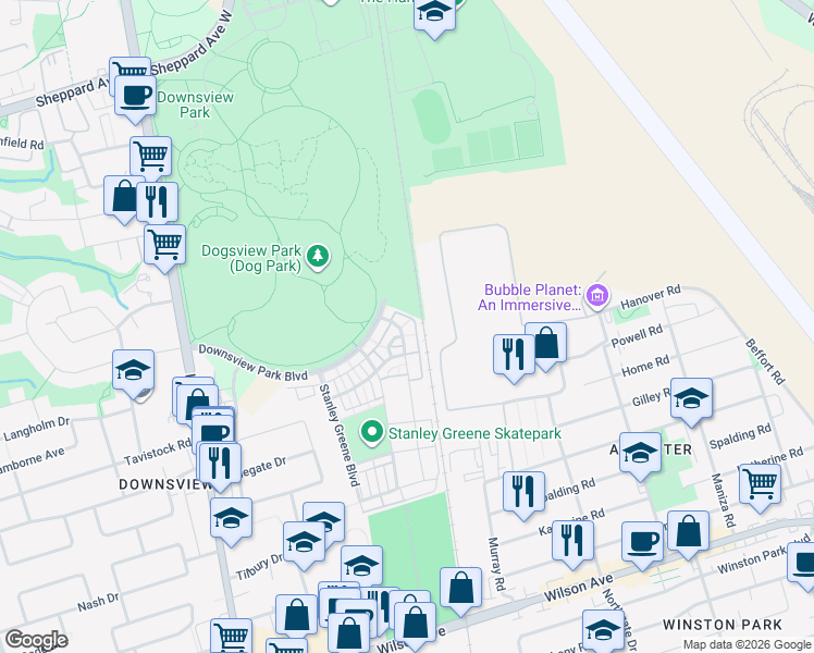 map of restaurants, bars, coffee shops, grocery stores, and more near in Toronto