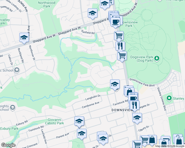map of restaurants, bars, coffee shops, grocery stores, and more near 90 Whitburn Crescent in Toronto