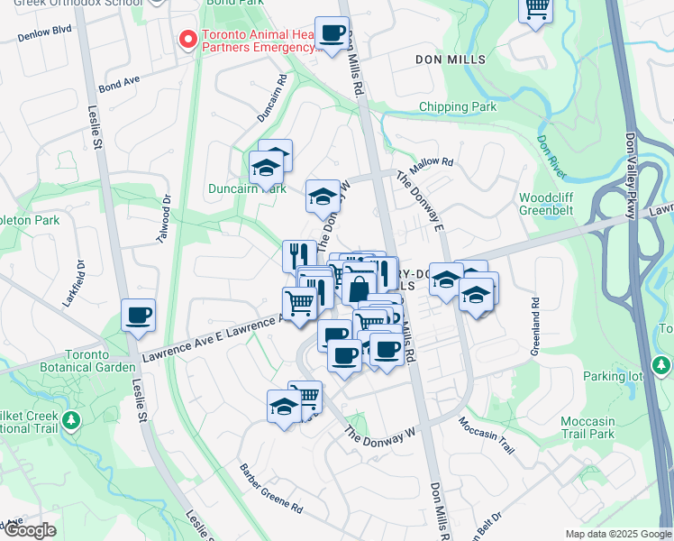 map of restaurants, bars, coffee shops, grocery stores, and more near in Toronto