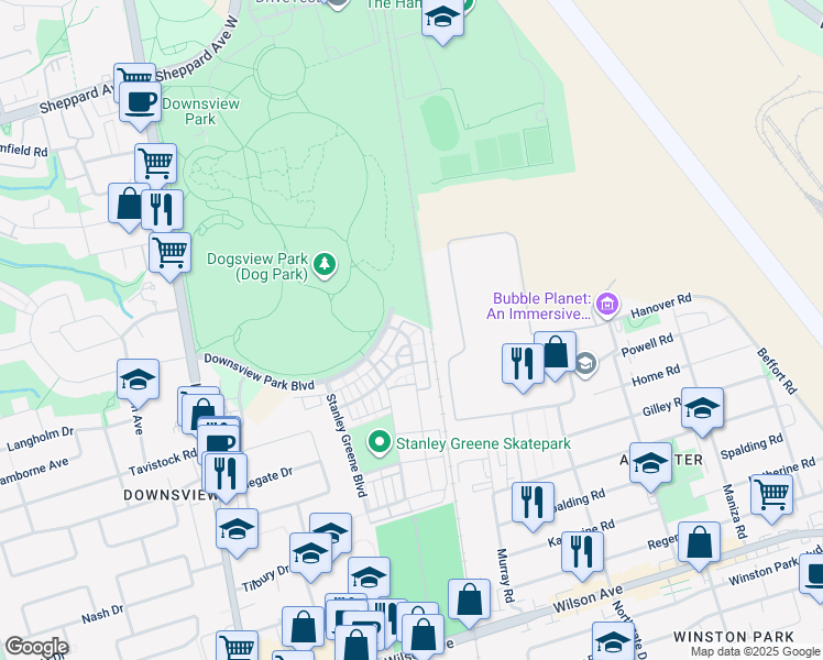 map of restaurants, bars, coffee shops, grocery stores, and more near in Toronto