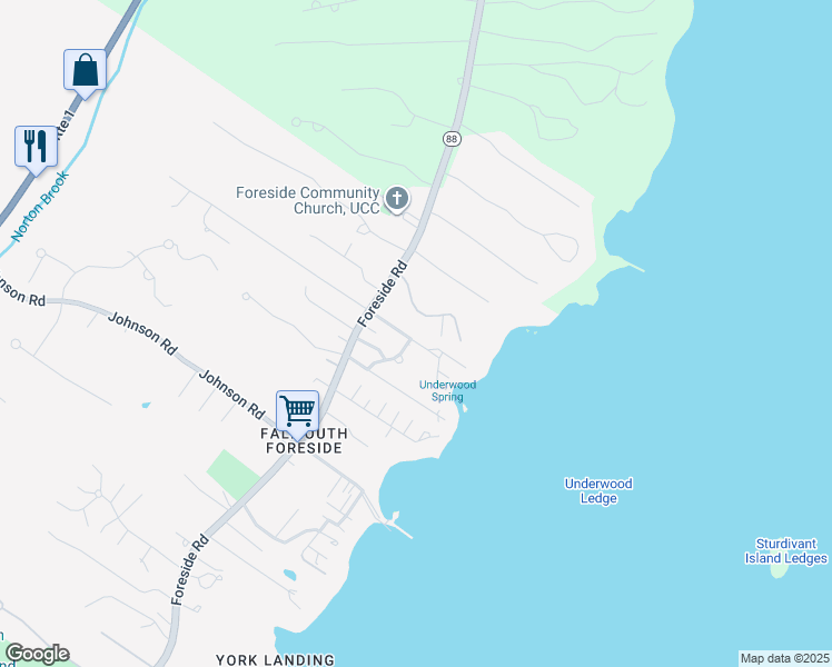 map of restaurants, bars, coffee shops, grocery stores, and more near 6 Baysite Lane in Falmouth