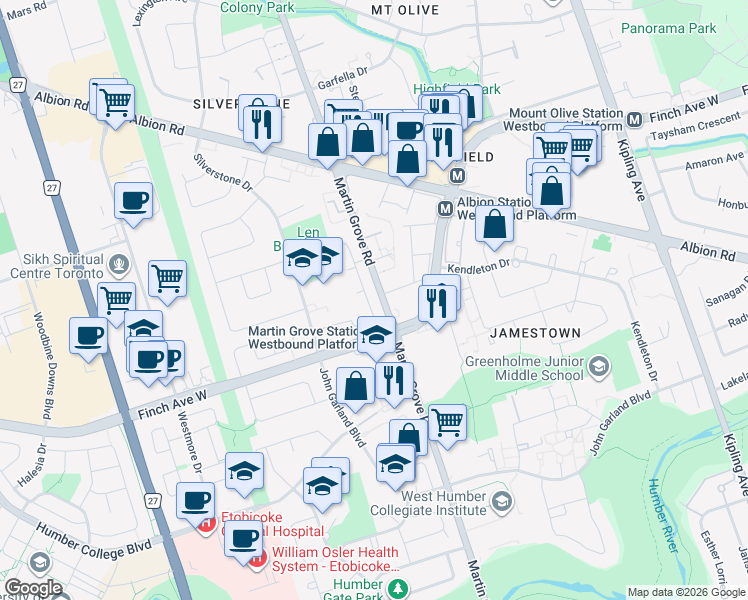 map of restaurants, bars, coffee shops, grocery stores, and more near 43 Sultan Pool Drive in Toronto