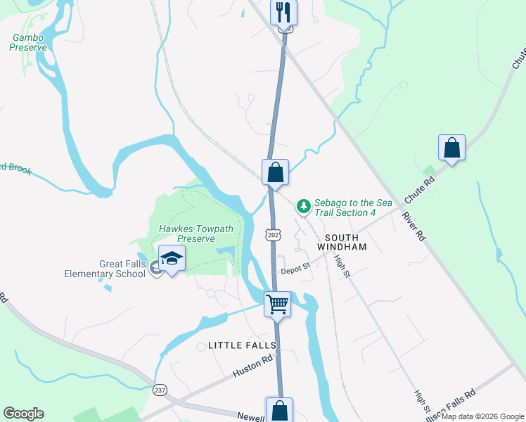 map of restaurants, bars, coffee shops, grocery stores, and more near 42 Main Street in Windham
