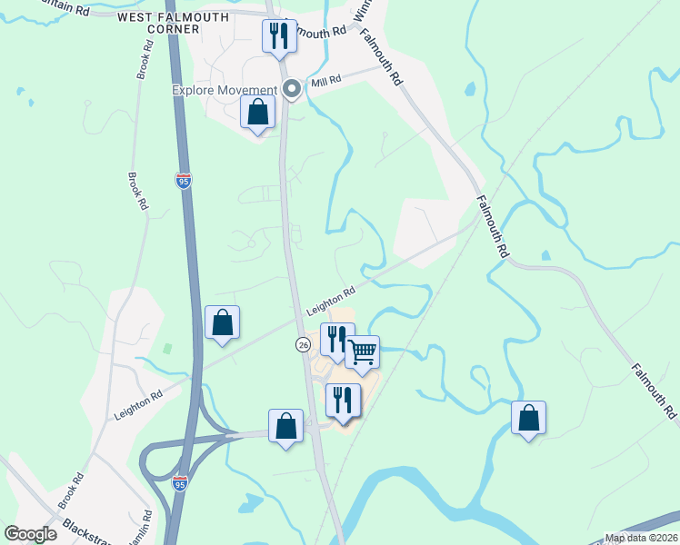 map of restaurants, bars, coffee shops, grocery stores, and more near 3 Fox Hall Road in Falmouth