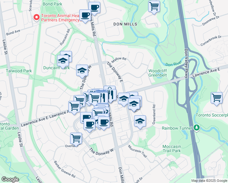 map of restaurants, bars, coffee shops, grocery stores, and more near in Toronto
