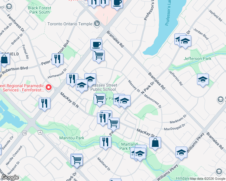 map of restaurants, bars, coffee shops, grocery stores, and more near 71 Mandarin Crescent in Brampton