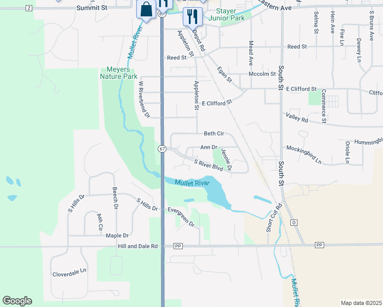 map of restaurants, bars, coffee shops, grocery stores, and more near 248 Ann Drive in Plymouth