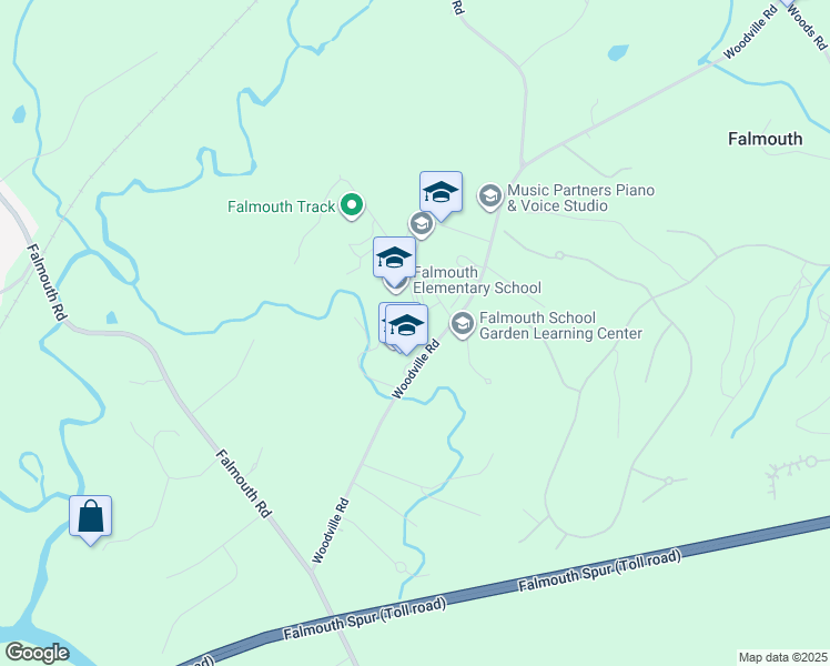 map of restaurants, bars, coffee shops, grocery stores, and more near 52 Woodville Road in Falmouth