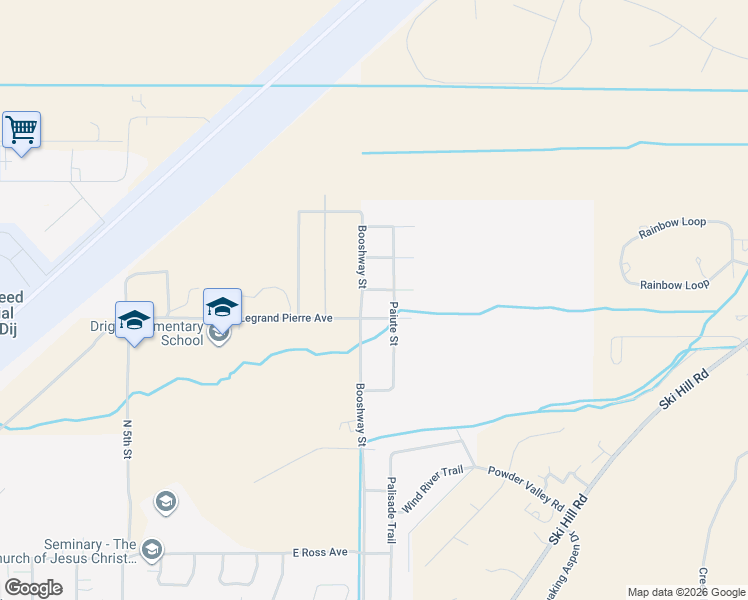 map of restaurants, bars, coffee shops, grocery stores, and more near Cahuilla Road in Driggs