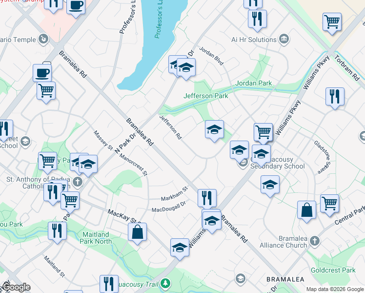 map of restaurants, bars, coffee shops, grocery stores, and more near in Brampton