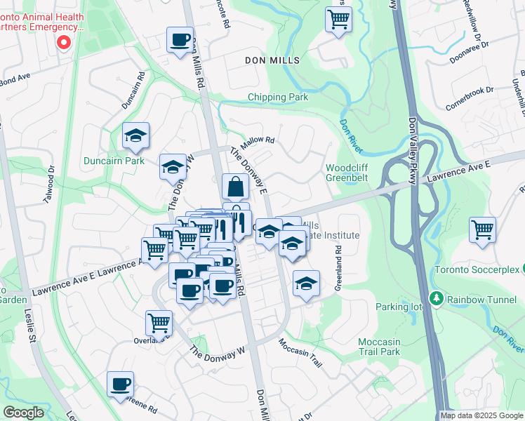 map of restaurants, bars, coffee shops, grocery stores, and more near in Toronto