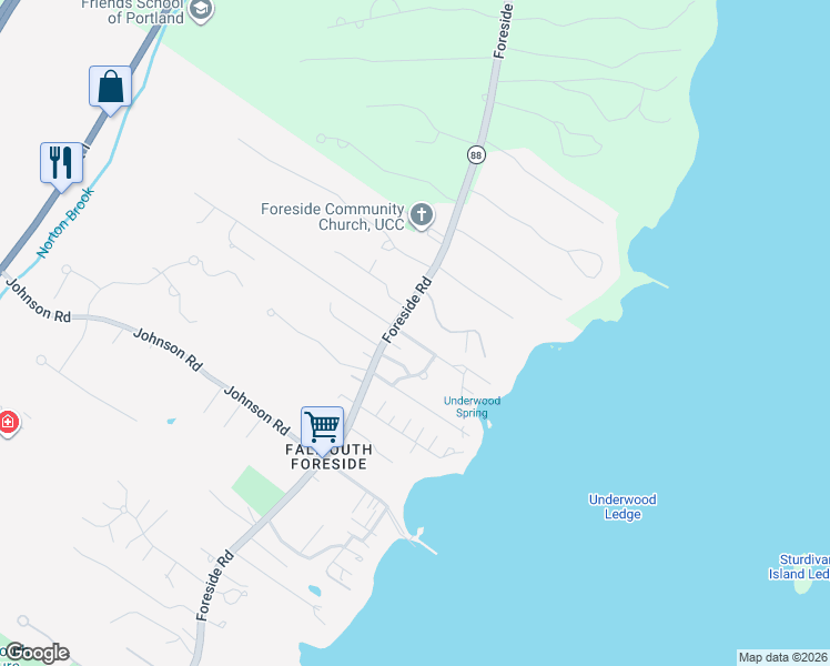 map of restaurants, bars, coffee shops, grocery stores, and more near 35 Underwood Road in Falmouth