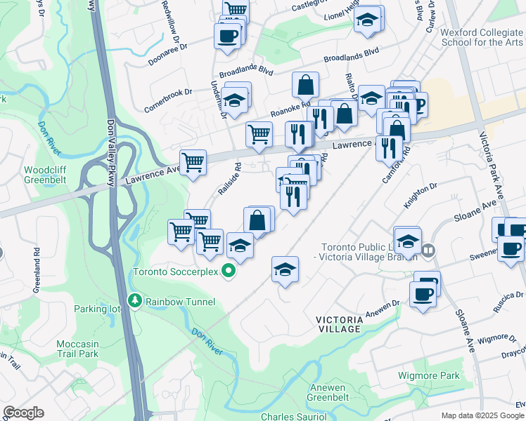 map of restaurants, bars, coffee shops, grocery stores, and more near in Toronto