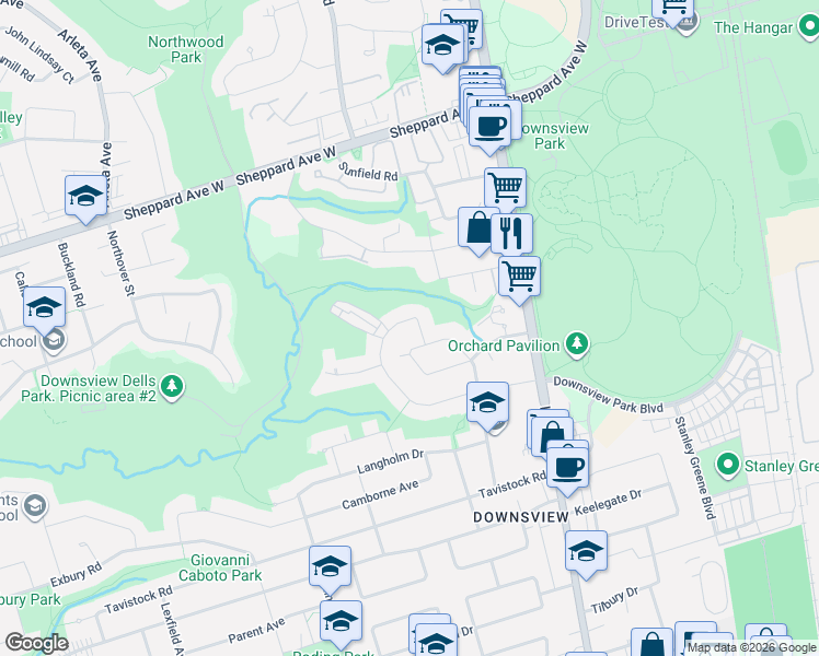 map of restaurants, bars, coffee shops, grocery stores, and more near 106 Whitburn Crescent in Toronto
