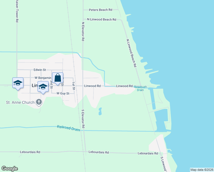 map of restaurants, bars, coffee shops, grocery stores, and more near 1828 East Linwood Road in Linwood