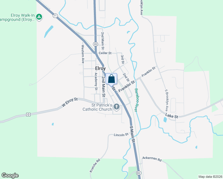 map of restaurants, bars, coffee shops, grocery stores, and more near 202 South Main Street in Elroy