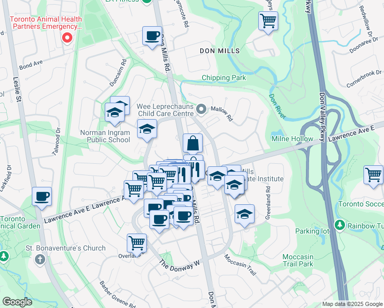 map of restaurants, bars, coffee shops, grocery stores, and more near in Toronto