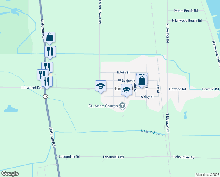 map of restaurants, bars, coffee shops, grocery stores, and more near 517 West Center Street in Linwood