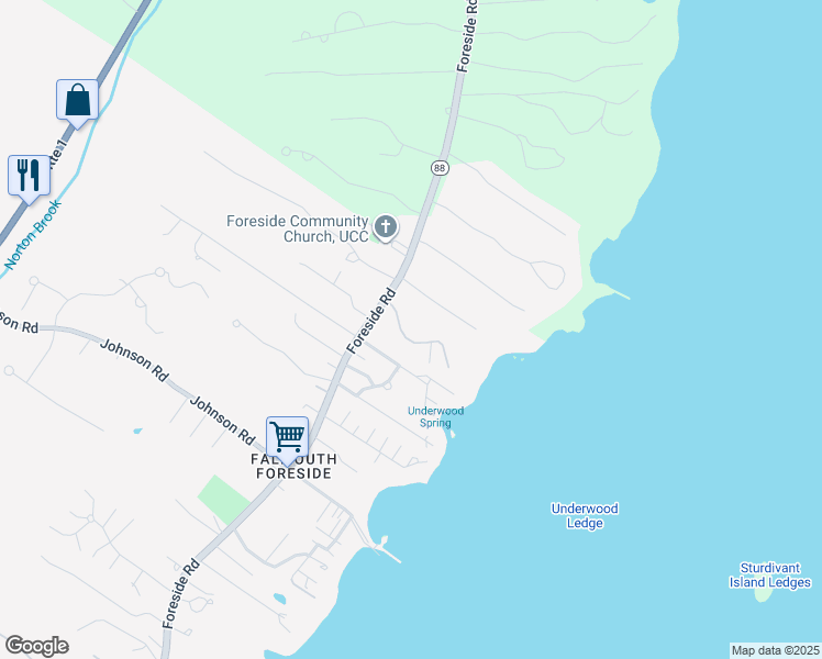 map of restaurants, bars, coffee shops, grocery stores, and more near 6 Baysite Lane in Falmouth