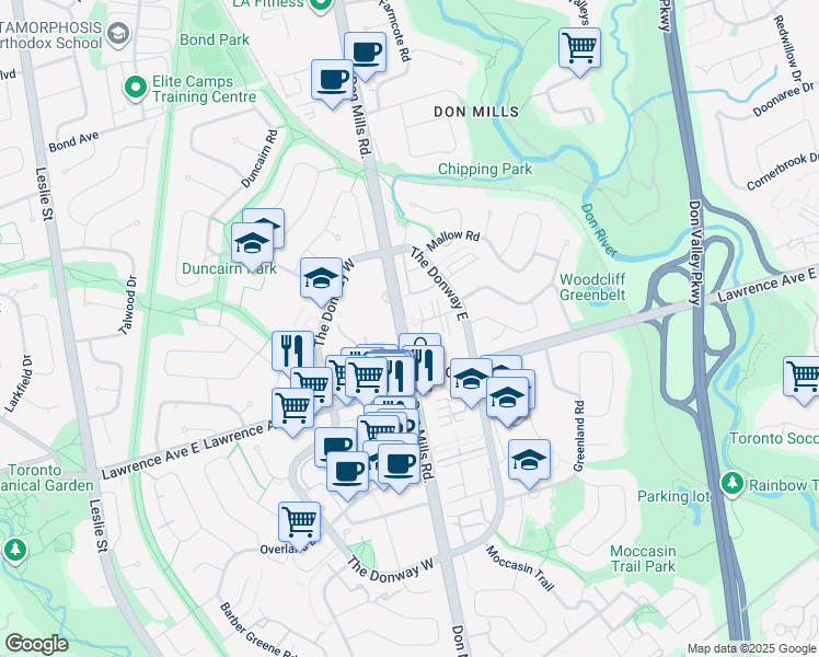 map of restaurants, bars, coffee shops, grocery stores, and more near in Toronto