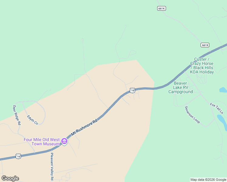 map of restaurants, bars, coffee shops, grocery stores, and more near 25285 Pilot Road in Custer