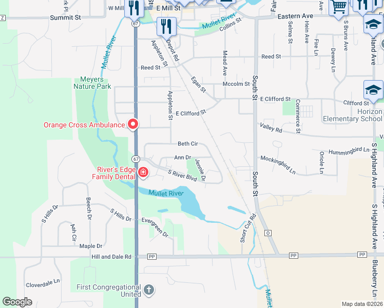 map of restaurants, bars, coffee shops, grocery stores, and more near 328 Ann Drive in Plymouth