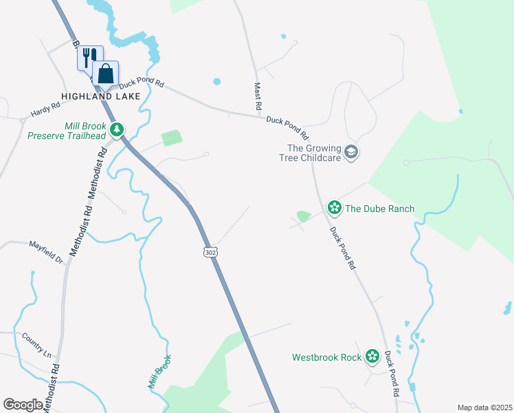 map of restaurants, bars, coffee shops, grocery stores, and more near 17 Ridge Road in Westbrook