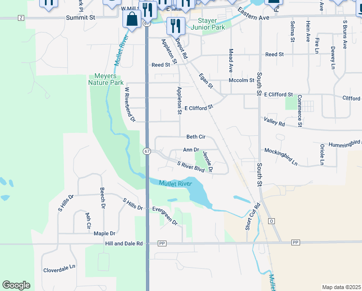map of restaurants, bars, coffee shops, grocery stores, and more near 248 Ann Drive in Plymouth