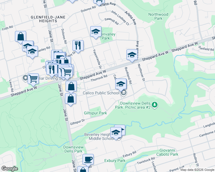 map of restaurants, bars, coffee shops, grocery stores, and more near in Toronto