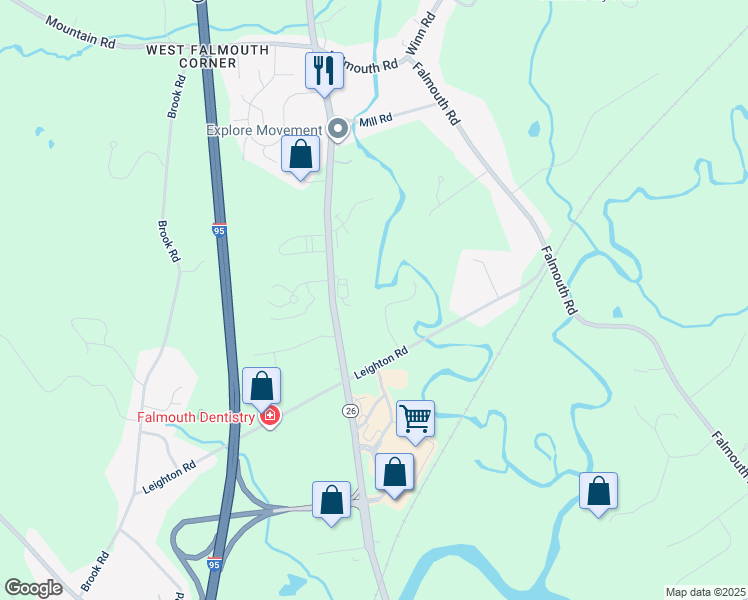map of restaurants, bars, coffee shops, grocery stores, and more near 10 Fox Hall Road in Falmouth