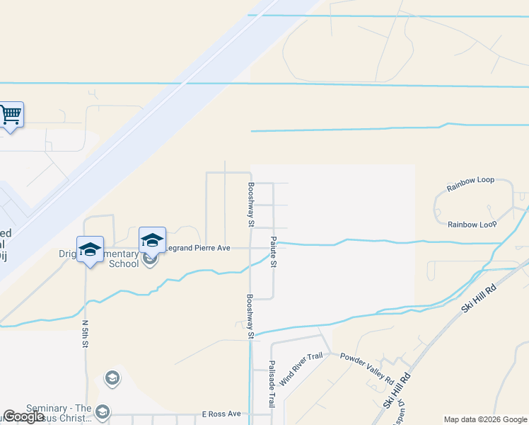 map of restaurants, bars, coffee shops, grocery stores, and more near Cahuilla Road in Driggs